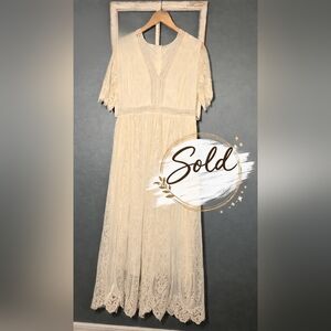 SOLD Ecosunny White Floral Lace Maxi Dress – Size XL – Boho Deep V Neck